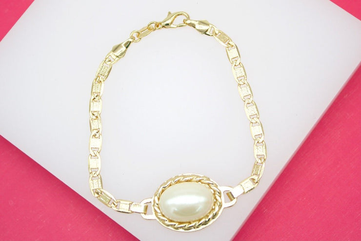 18K Gold Filled Designed Synthetic Pearl Bracelet - Freeyouthzbandz