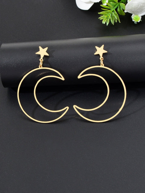 Hollow Out Large Moon Pendant Earrings Celestial Statement Jewelry Holiday Gift - Freeyouthzbandz