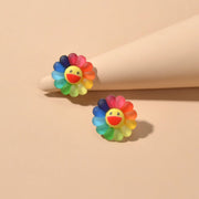 Cute Colourful Flower Acrylic Smile Face Stud Earrings Girlfriend Lover Y2k Gift - Freeyouthzbandz