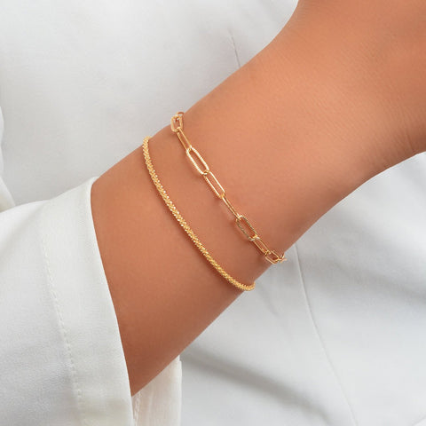 2 pcs Layered Initial Silver Link Chain Bracelets Women Girls Hand Accessories - Freeyouthzbandz