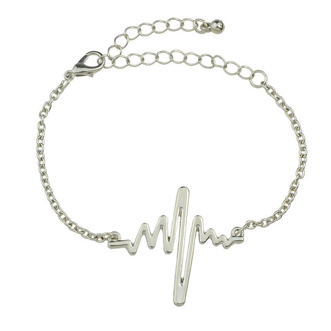 Minimalist Jewellery Gold Silver Black Metal Heartbeat Charm Bracelet for Women - Freeyouthzbandz