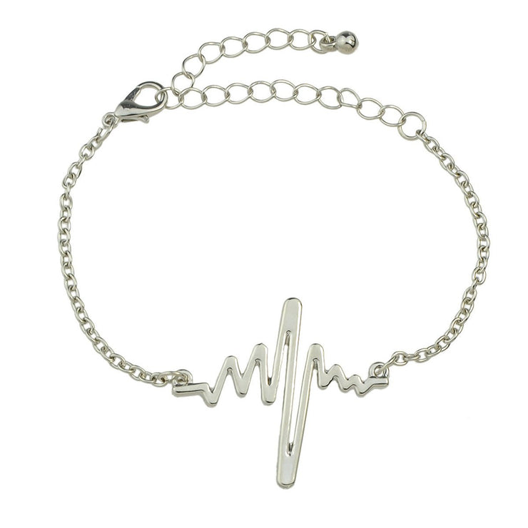 Minimalist Jewellery Gold Silver Black Metal Heartbeat Charm Bracelet for Women - Freeyouthzbandz