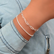 2 pcs Layered Initial Silver Link Chain Bracelets Women Girls Hand Accessories - Freeyouthzbandz