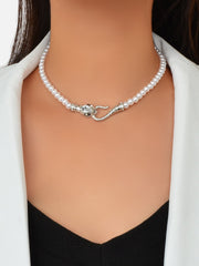 Punk Retro Pearl Beads Chain Gold Silver Snake Short Clavicle Statement Necklace - Freeyouthzbandz