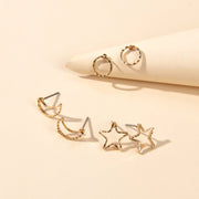 3 pairs Minimalist Jewelry Circle Star Moon Trendy Stud Small Earrings for Women - Freeyouthzbandz