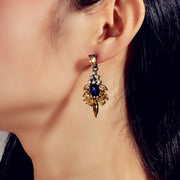 Luxurious Blue Champagne Crystal Flower Wedding Dangle Chunky Chandelier Earring - Freeyouthzbandz