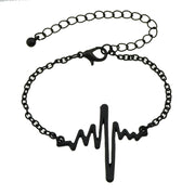 Minimalist Jewellery Gold Silver Black Metal Heartbeat Charm Bracelet for Women - Freeyouthzbandz