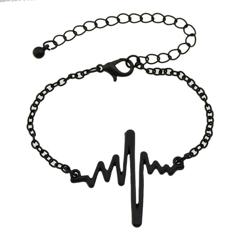 Minimalist Jewellery Gold Silver Black Metal Heartbeat Charm Bracelet for Women - Freeyouthzbandz