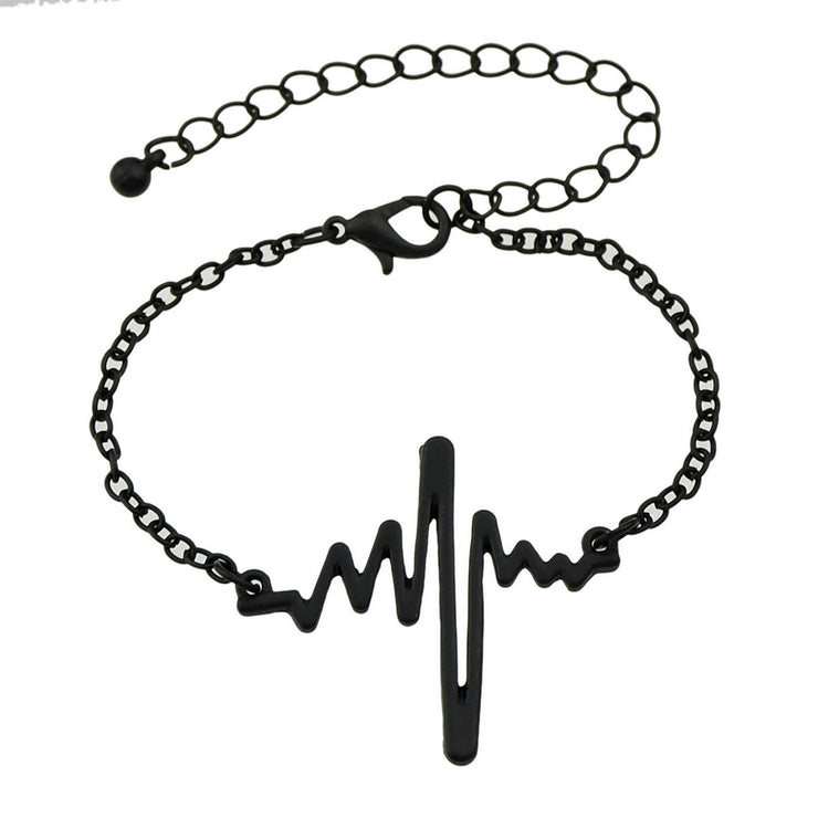 Minimalist Jewellery Gold Silver Black Metal Heartbeat Charm Bracelet for Women - Freeyouthzbandz