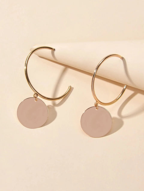 Punk Jewellery Gold Silver Round Disc Geometric Hoop Earrings Women Accessories - Freeyouthzbandz