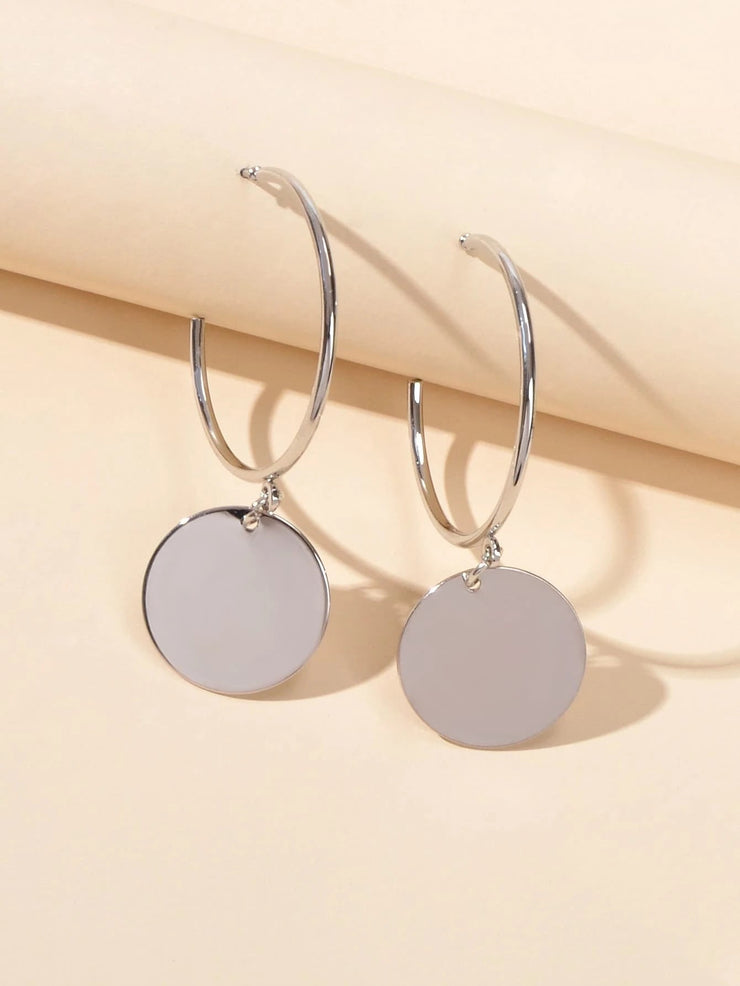 Punk Jewellery Gold Silver Round Disc Geometric Hoop Earrings Women Accessories - Freeyouthzbandz