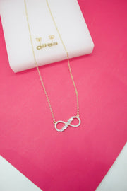 Gold Filled Cubic Zirconia Infinity Pendant Necklace & Earrings Set - Freeyouthzbandz
