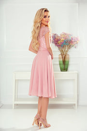 Numoco 381 - 1 LINDA - chiffon dress with lace neckline - dirty pink - Freeyouthzbandz