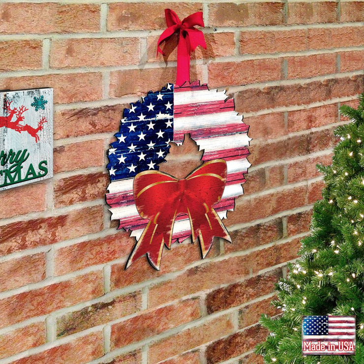 USA American Flag Wreath Holiday Door Decor by G. DeBrekht - American Christmas Decor - 8185302H - USA - Freeyouthzbandz