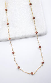 18K Gold Filled 5mm Designed Brown aventurine Bead Necklace (F221) - Freeyouthzbandz