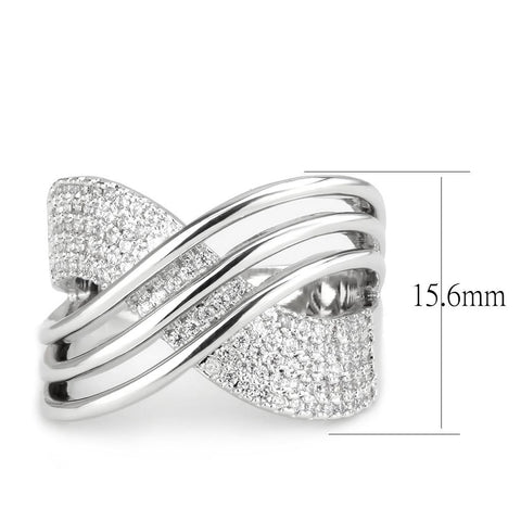 3W1542 - Rhodium Brass Ring with AAA Grade CZ in Clear - Freeyouthzbandz
