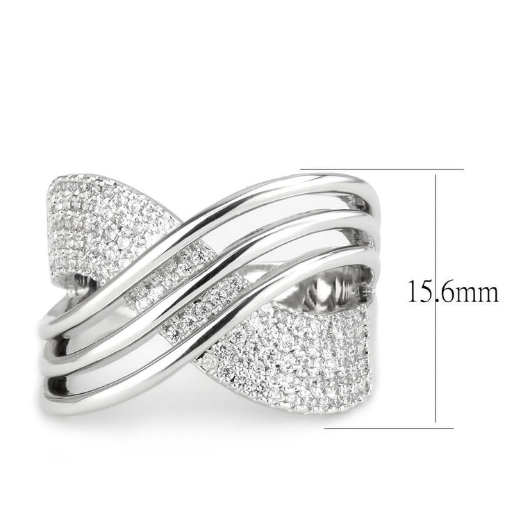 3W1542 - Rhodium Brass Ring with AAA Grade CZ in Clear - Freeyouthzbandz