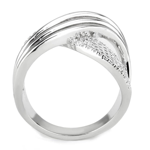 3W1542 - Rhodium Brass Ring with AAA Grade CZ in Clear - Freeyouthzbandz