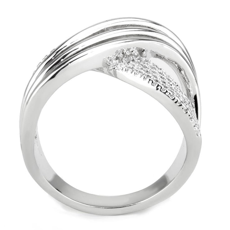 3W1542 - Rhodium Brass Ring with AAA Grade CZ in Clear - Freeyouthzbandz