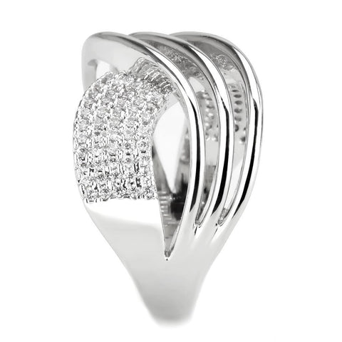3W1542 - Rhodium Brass Ring with AAA Grade CZ in Clear - Freeyouthzbandz