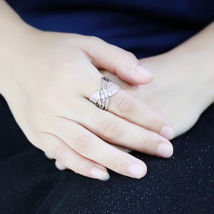 3W1542 - Rhodium Brass Ring with AAA Grade CZ in Clear - Freeyouthzbandz