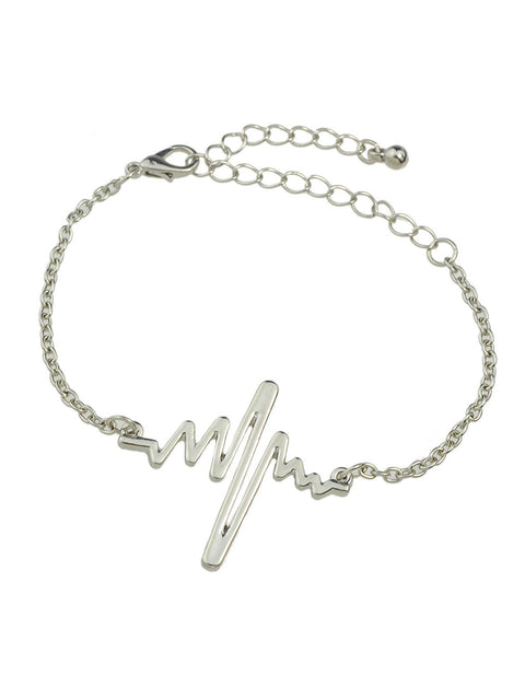 Minimalist Jewellery Gold Silver Black Metal Heartbeat Charm Bracelet for Women - Freeyouthzbandz