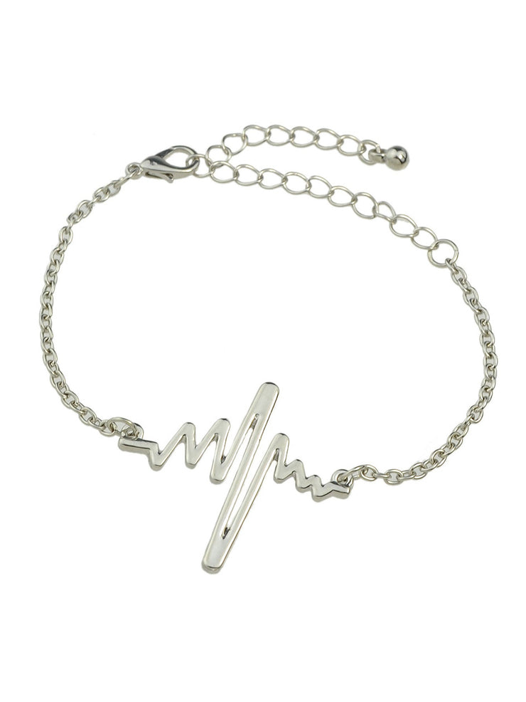 Minimalist Jewellery Gold Silver Black Metal Heartbeat Charm Bracelet for Women - Freeyouthzbandz