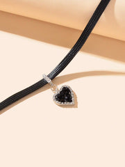 Black Heart Pendant Leather Cord Short Necklace Stylish Choker - Freeyouthzbandz