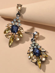 Luxurious Blue Champagne Crystal Flower Wedding Dangle Chunky Chandelier Earring - Freeyouthzbandz