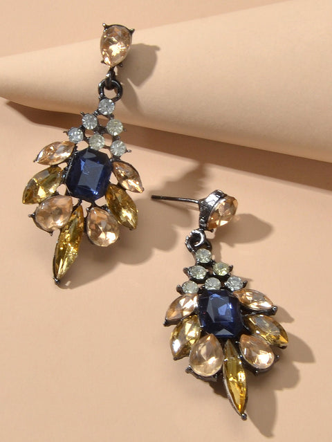 Luxurious Blue Champagne Crystal Flower Wedding Dangle Chunky Chandelier Earring - Freeyouthzbandz