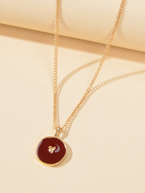 Fashion Accessories Gold Chain Heart Windred Enamel Round Charm Ladies Necklace - Freeyouthzbandz