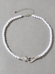 Punk Retro Pearl Beads Chain Gold Silver Snake Short Clavicle Statement Necklace - Freeyouthzbandz