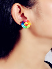 Cute Colourful Flower Acrylic Smile Face Stud Earrings Girlfriend Lover Y2k Gift - Freeyouthzbandz