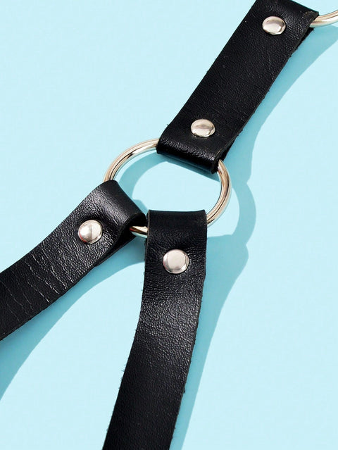 Punk Black PU Leather Body Belly Harness Waist Chain Rave Adjustable Nightclub Body Jewelry - Freeyouthzbandz