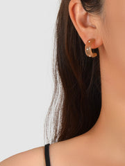 Boho Chic Rhinestone Brown Resin C shape Huggie Pierced Hoop Personality Earring - Freeyouthzbandz