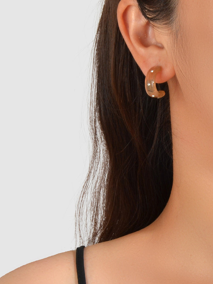 Boho Chic Rhinestone Brown Resin C shape Huggie Pierced Hoop Personality Earring - Freeyouthzbandz