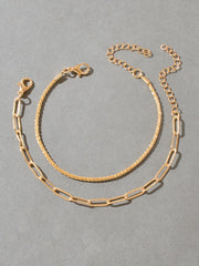 2 pcs Layered Initial Silver Link Chain Bracelets Women Girls Hand Accessories - Freeyouthzbandz