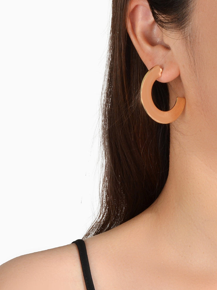 Gold Metal C shape Hoop Huggie Stud Earrings Women Party Decoration Jewellery - Freeyouthzbandz