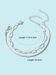 2 pcs Layered Initial Silver Link Chain Bracelets Women Girls Hand Accessories - Freeyouthzbandz