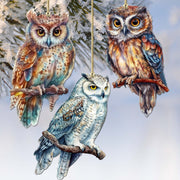 Night Owls Decorative Wooden Ornaments of 3 by G. Debrekht - Wildlife Decor - 8091004 - S3 - Freeyouthzbandz