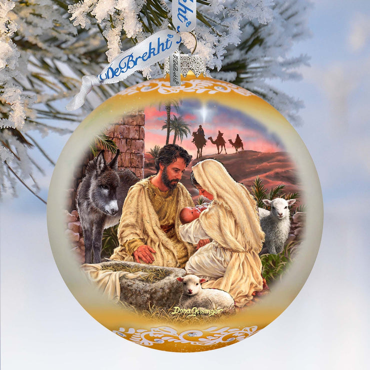 A Miracle Is Born in Gold Lg Glass Ornament by D. Gelsinger - Nativity Holiday Decor - 73952G - Freeyouthzbandz