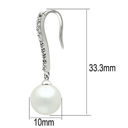 3W086 - Rhodium Brass Earrings with Synthetic Pearl in White - Freeyouthzbandz
