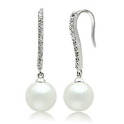 3W086 - Rhodium Brass Earrings with Synthetic Pearl in White - Freeyouthzbandz