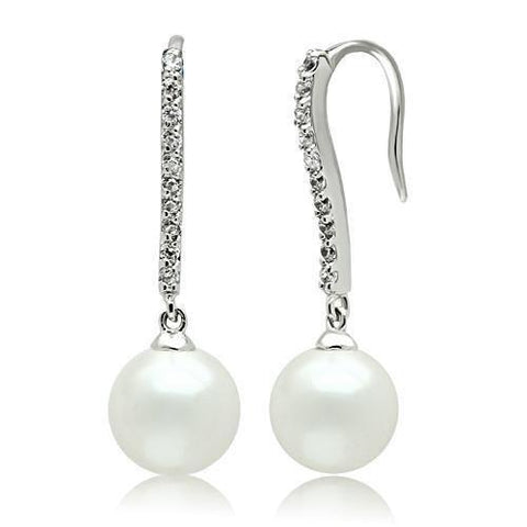 3W086 - Rhodium Brass Earrings with Synthetic Pearl in White - Freeyouthzbandz
