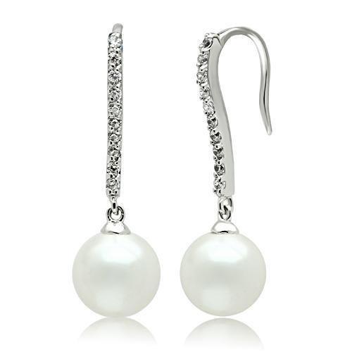 3W086 - Rhodium Brass Earrings with Synthetic Pearl in White - Freeyouthzbandz