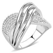 3W1542 - Rhodium Brass Ring with AAA Grade CZ in Clear - Freeyouthzbandz