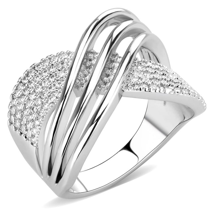 3W1542 - Rhodium Brass Ring with AAA Grade CZ in Clear - Freeyouthzbandz