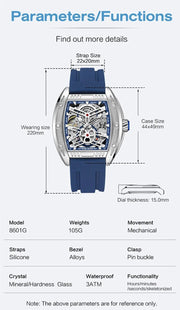 MEGIR Original Luxury Sport Watch for Men Silicone Band Automatic Mechanical Movement WristWatches Luminous Clock Reloj Hombre 8601 - Freeyouthzbandz