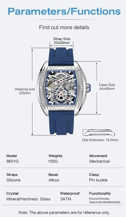 MEGIR Original Luxury Sport Watch for Men Silicone Band Automatic Mechanical Movement WristWatches Luminous Clock Reloj Hombre 8601 - Freeyouthzbandz