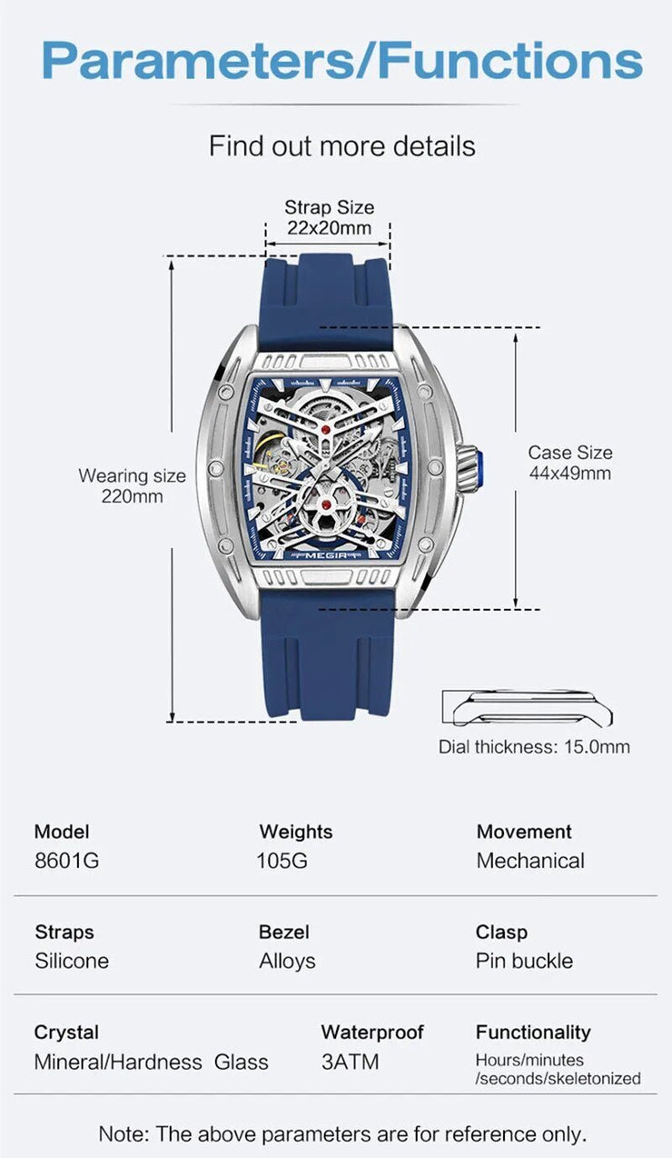 MEGIR Original Luxury Sport Watch for Men Silicone Band Automatic Mechanical Movement WristWatches Luminous Clock Reloj Hombre 8601 - Freeyouthzbandz